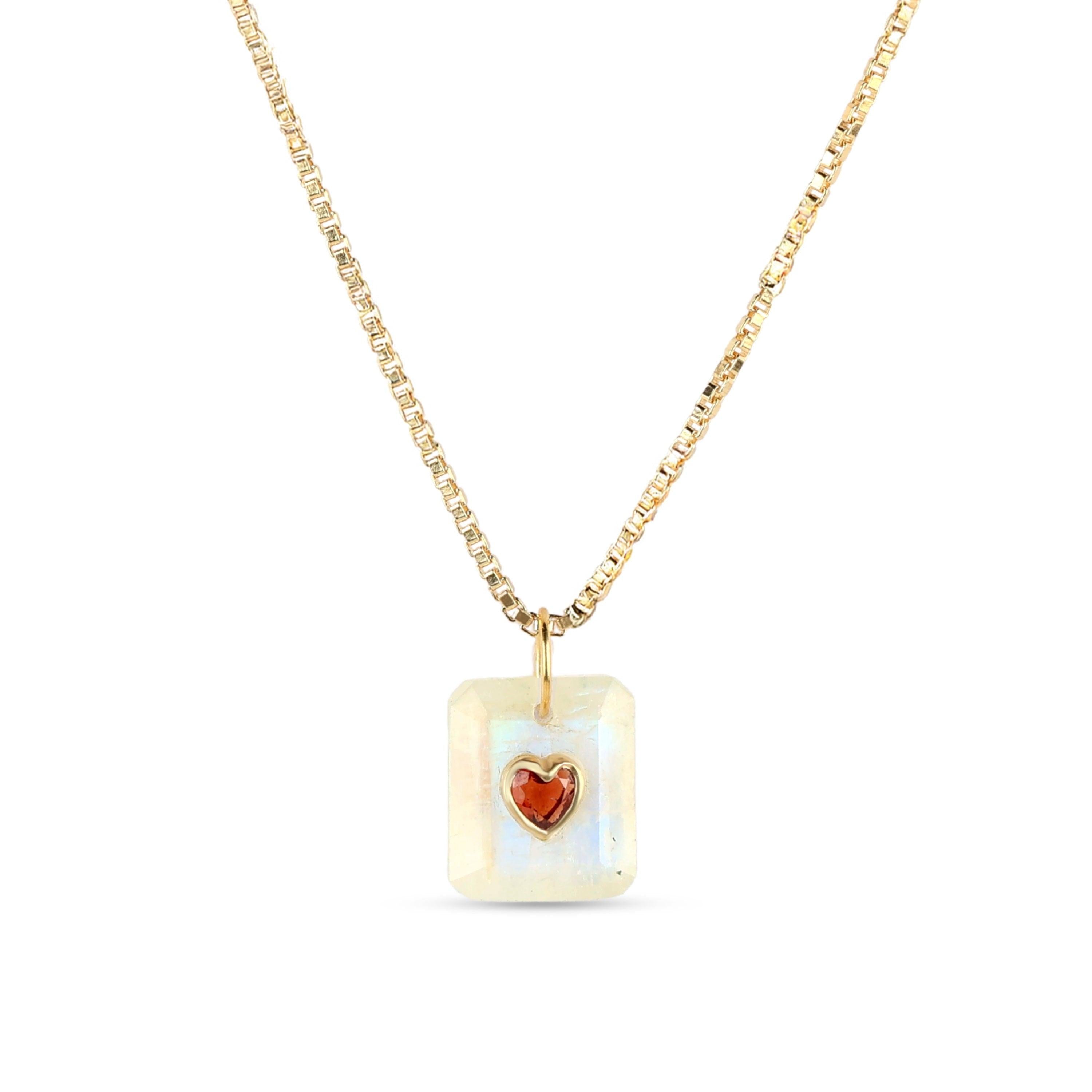 SUNDAH Heart of Dreams Necklace - Moonstone + Garnet