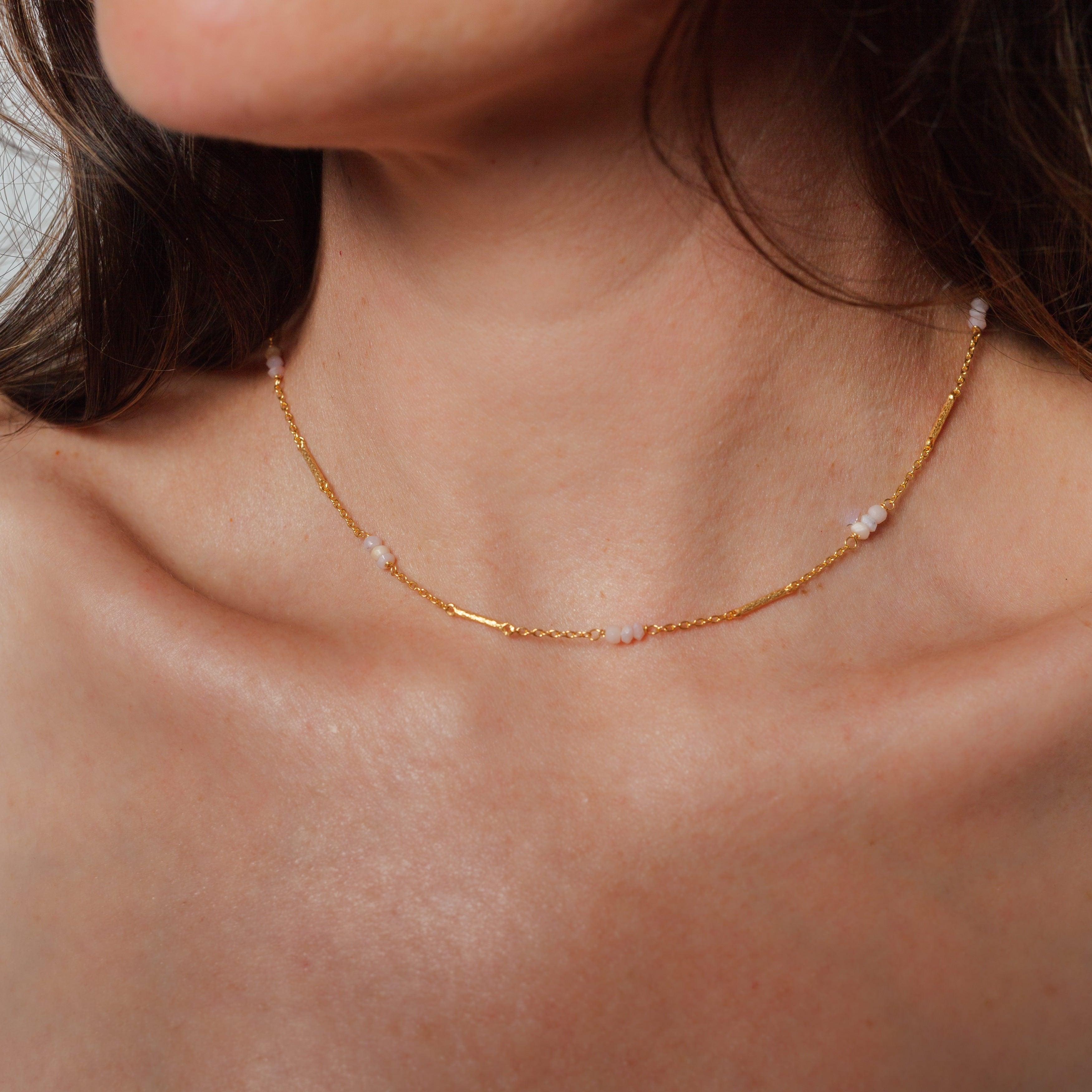 SUNDAH The Gilded Necklace - Pink Opal